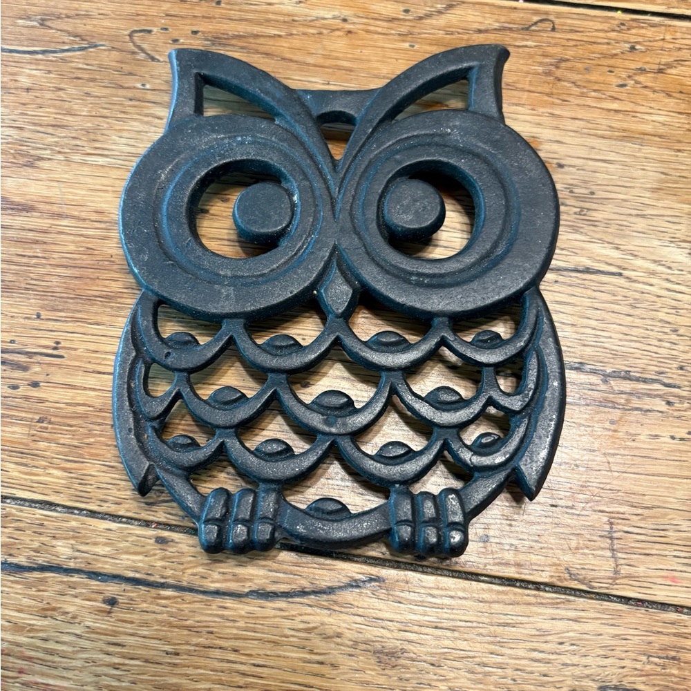 MCM Whimsy Boho Dark Academia Black Cast Iron Owl Trivet Cabincore